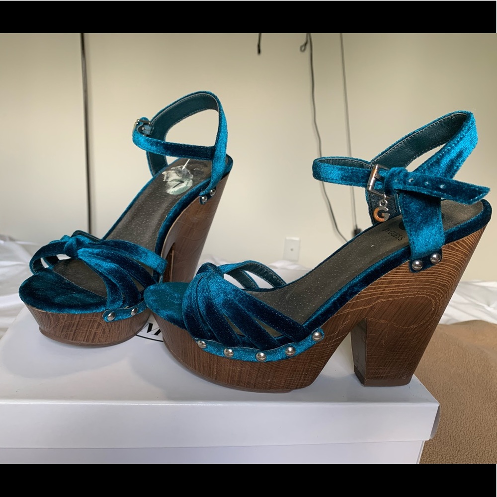 G by Guess Velvet Wedge with Wooden Heel